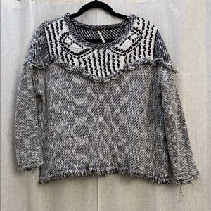 Free People Black and White Textured Sweater